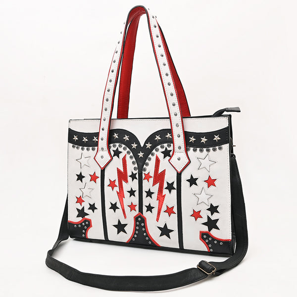ADBG1757 American Darling Western Rivets Embossed Leather Tote Bag with Handcrafted Detailing