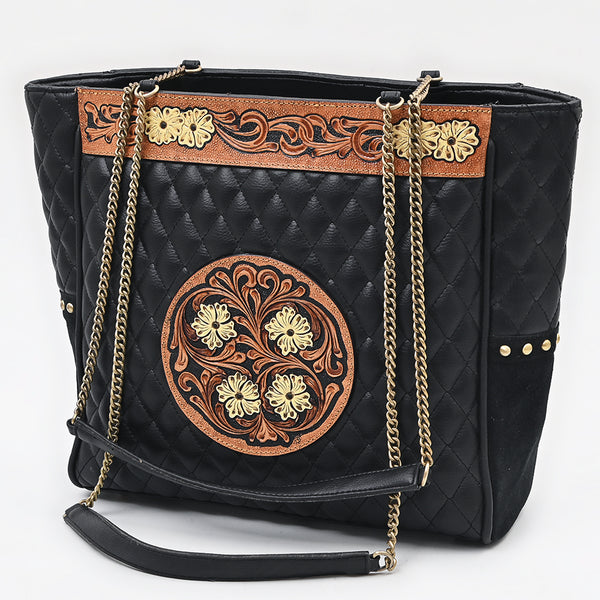 ADBGA814 American Darling Hand Tooled Leather Tote Bag Quilted Floral Carved