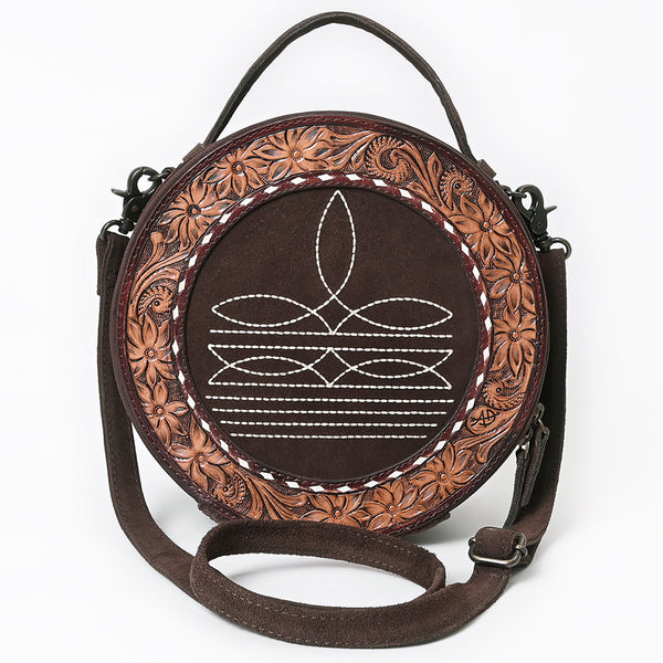 ADBG1758 American Darling Western Hand-Tooled Floral Canteen Bag Genuine Suede Leather