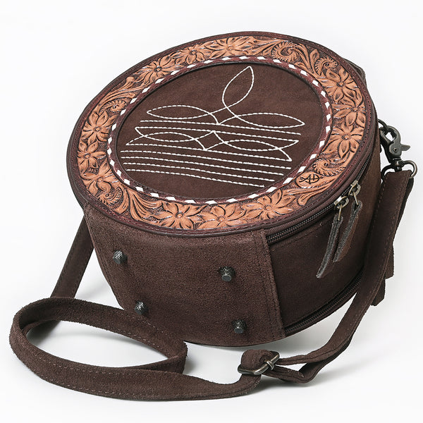 ADBG1758 American Darling Western Hand-Tooled Floral Canteen Bag Genuine Suede Leather
