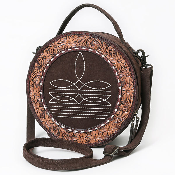 ADBG1758 American Darling Western Hand-Tooled Floral Canteen Bag Genuine Suede Leather