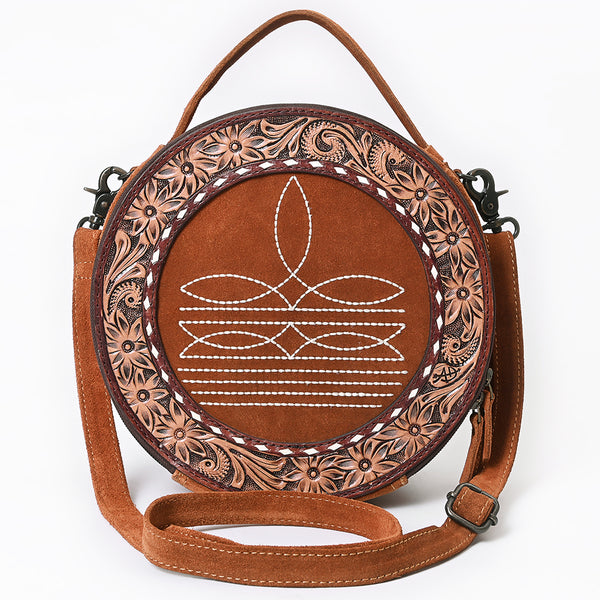 ADBG1758 American Darling Western Hand-Tooled Floral Canteen Bag Genuine Suede Leather