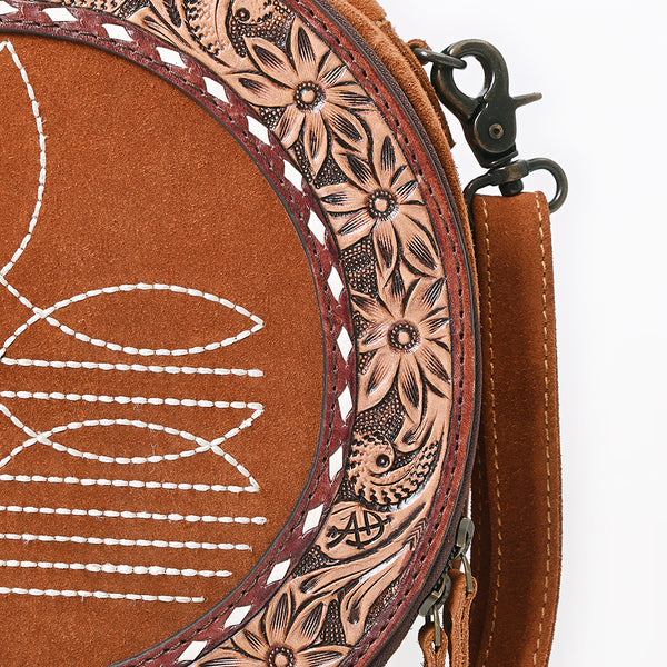 ADBG1758 American Darling Western Hand-Tooled Floral Canteen Bag Genuine Suede Leather