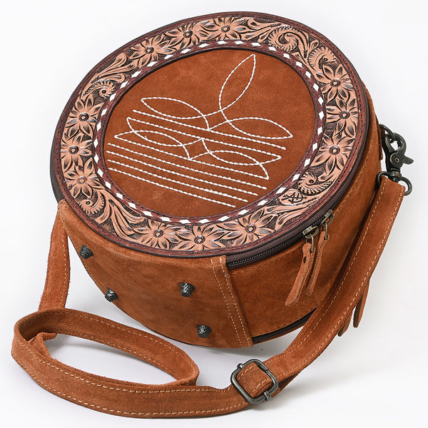 ADBG1758 American Darling Western Hand-Tooled Floral Canteen Bag Genuine Suede Leather