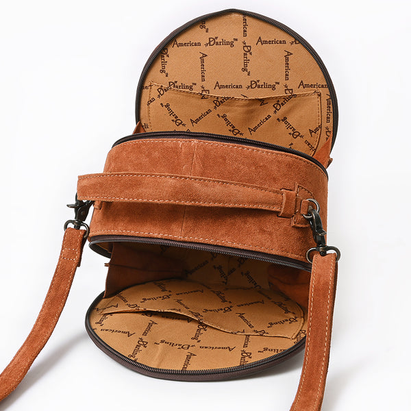 ADBG1758 American Darling Western Hand-Tooled Floral Canteen Bag Genuine Suede Leather
