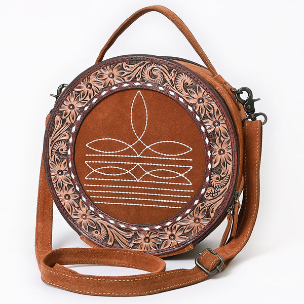 ADBG1758 American Darling Western Hand-Tooled Floral Canteen Bag Genuine Suede Leather