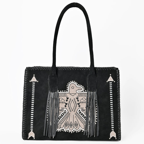 ADBGA823 American Darling Handcrafted Braided Leather Tote Bag with Fringes
