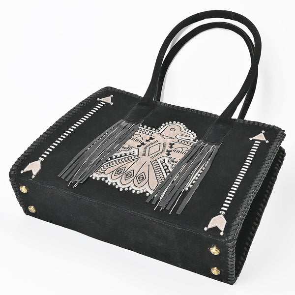 ADBGA823 American Darling Handcrafted Braided Leather Tote Bag with Fringes