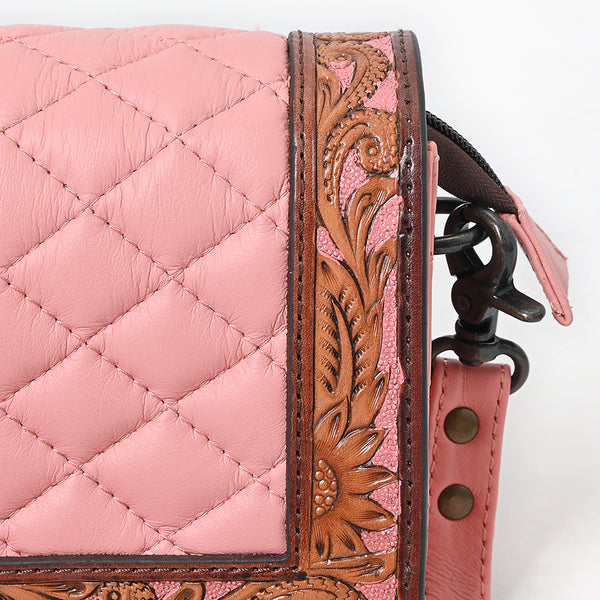 ADBG1673 American Darling Hand-Tooled Floral Western Leather Organiser Bag - Quilted Crossbody