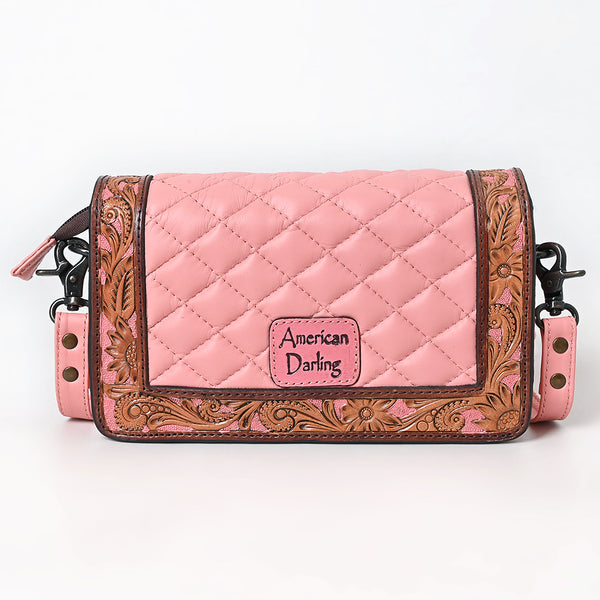 ADBG1673 American Darling Hand-Tooled Floral Western Leather Organiser Bag - Quilted Crossbody