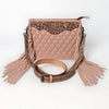 ADBG1664 American Darling Quilted Genuine Leather Crossbody Bag with Hand-Tooled Details and Fringes