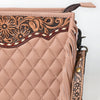ADBG1664 American Darling Quilted Genuine Leather Crossbody Bag with Hand-Tooled Details and Fringes