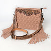 ADBG1664 American Darling Quilted Genuine Leather Crossbody Bag with Hand-Tooled Details and Fringes
