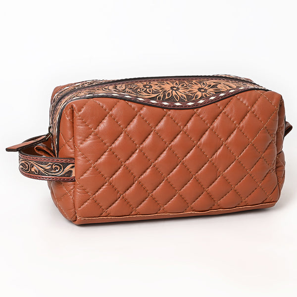 ADBG1675A American Darling Western Toiletry Bag with Hand Tooled Floral Carving and Quilted Leather
