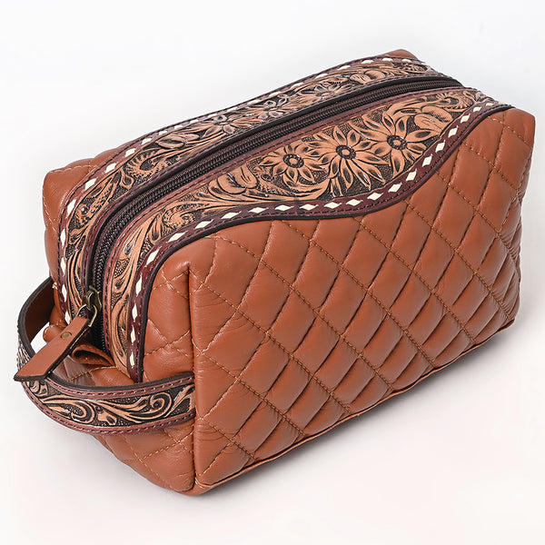 ADBG1675A American Darling Western Toiletry Bag with Hand Tooled Floral Carving and Quilted Leather