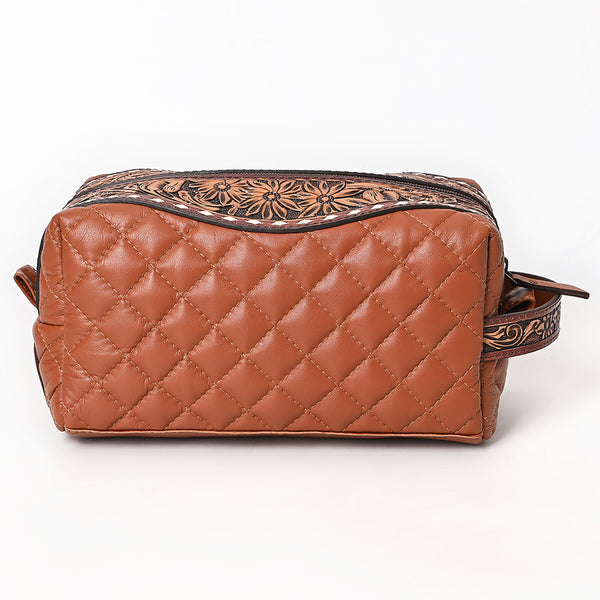 ADBG1675A American Darling Western Toiletry Bag with Hand Tooled Floral Carving and Quilted Leather