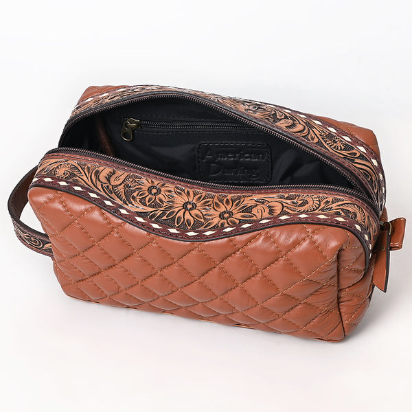 ADBG1675A American Darling Western Toiletry Bag with Hand Tooled Floral Carving and Quilted Leather