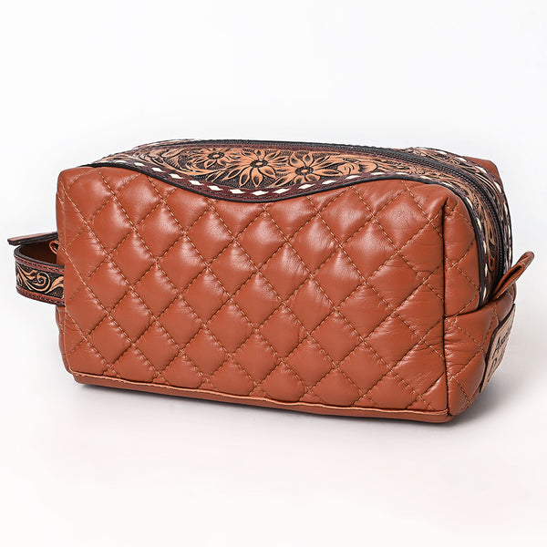 ADBG1675A American Darling Western Toiletry Bag with Hand Tooled Floral Carving and Quilted Leather