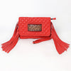 ADBG1665 American Darling Quilted Genuine Leather Crossbody Bag with Fringe and Hand-Tooled Panel