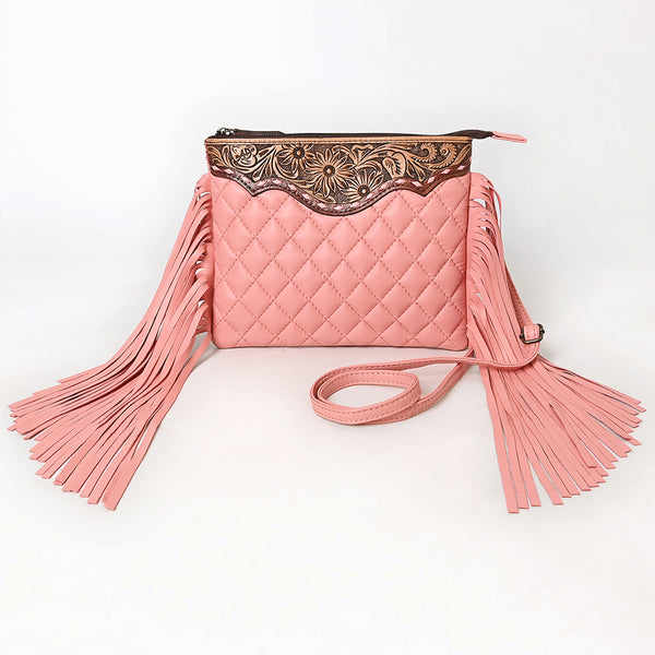 ADBG1683 American Darling Quilted Leather Crossbody | Tooled Flap Fringe Purse