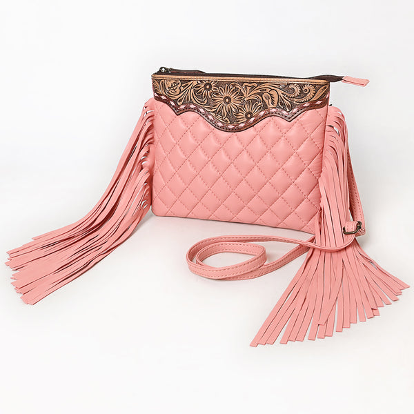 ADBG1683 American Darling Quilted Leather Crossbody | Tooled Flap Fringe Purse