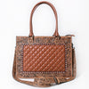 ADBG1671A American Darling Hand-Tooled Floral Western Leather Quilted Tote Bag -Shoulder Purse