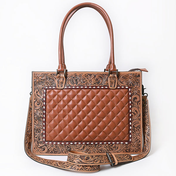 ADBG1671A American Darling Hand-Tooled Floral Western Leather Quilted Tote Bag -Shoulder Purse