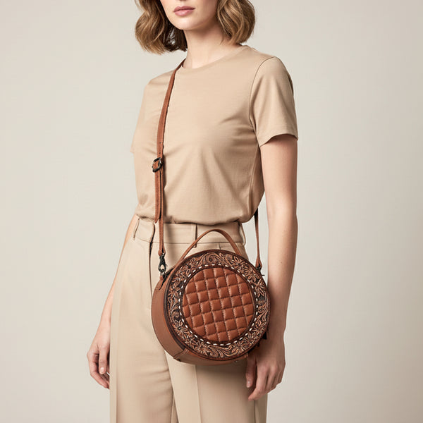ADBG1684 American Darling Quilted Leather Canteen Bag | Hand-Tooled Floral Crossbody