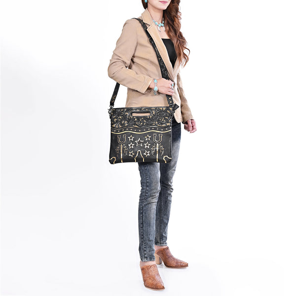 ADBG1770 American Darling Western Hand-Tooled Floral Clutch Bag - Premium Genuine Leather Crossbody