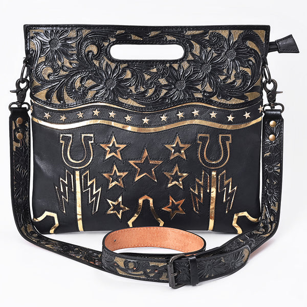 ADBG1770 American Darling Western Hand-Tooled Floral Clutch Bag - Premium Genuine Leather Crossbody