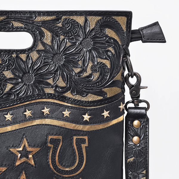 ADBG1770 American Darling Western Hand-Tooled Floral Clutch Bag - Premium Genuine Leather Crossbody