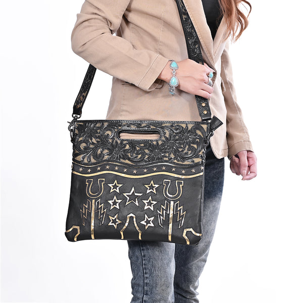 ADBG1770 American Darling Western Hand-Tooled Floral Clutch Bag - Premium Genuine Leather Crossbody