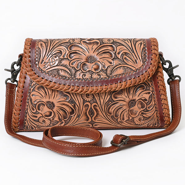 ADBG1771 American Darling Western Hand Tooled Floral Carved Small Cross body Bag in Genuine Leather