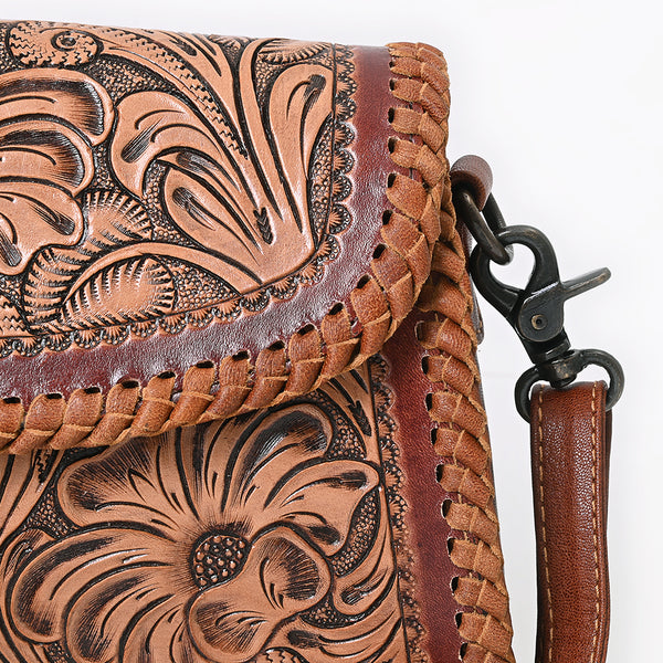 ADBG1771 American Darling Western Hand Tooled Floral Carved Small Cross body Bag in Genuine Leather
