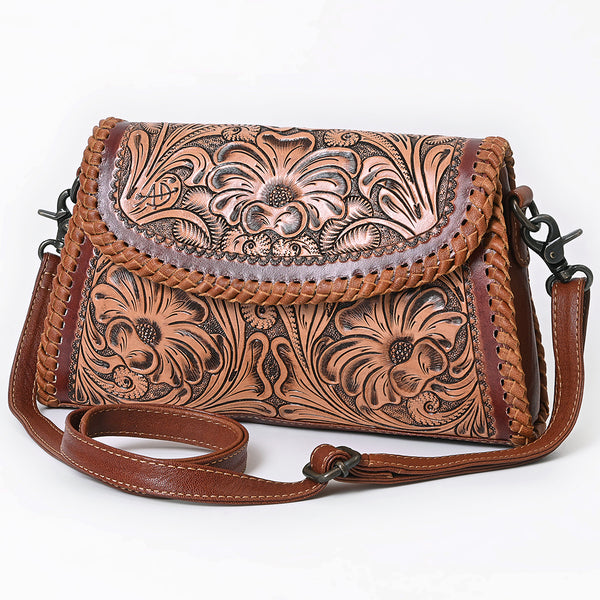 ADBG1771 American Darling Western Hand Tooled Floral Carved Small Cross body Bag in Genuine Leather