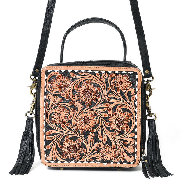 ADBGA828 American Darling Hand Tooled Floral Large Cross body Bag with Fringes