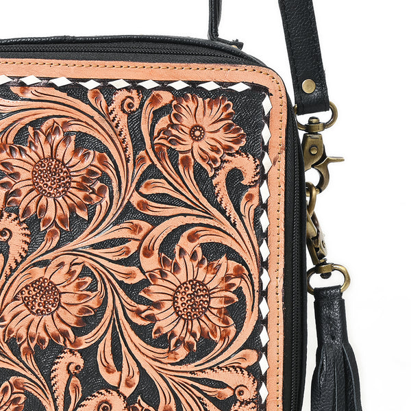 ADBGA828 American Darling Hand Tooled Floral Large Cross body Bag with Fringes