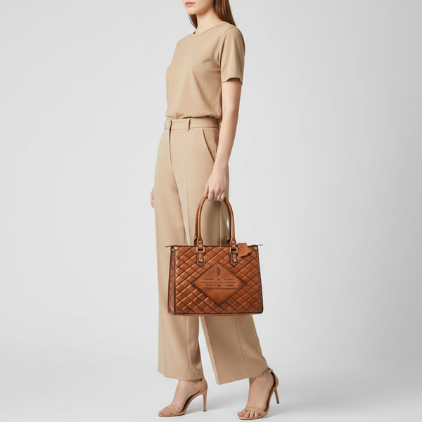 ADBGM735 American Darling Handcrafted Quilted Leather Tote Bag with Boot Stitched Accents