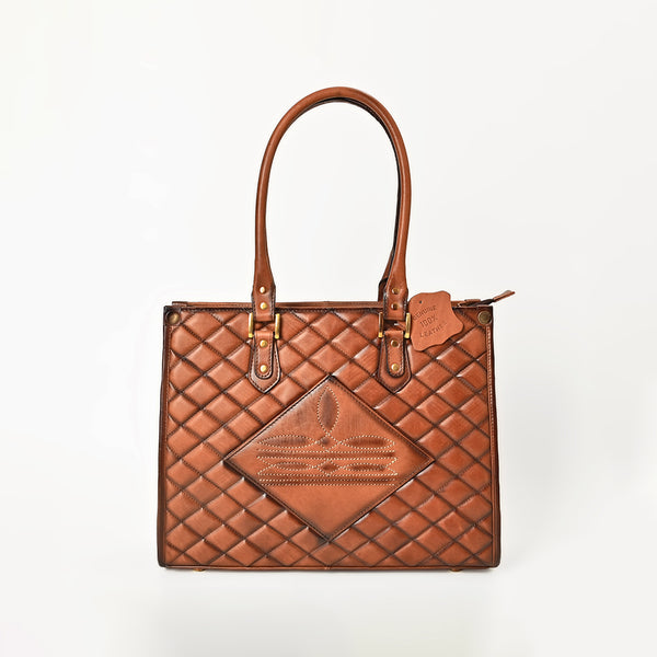 ADBGM735 American Darling Handcrafted Quilted Leather Tote Bag with Boot Stitched Accents