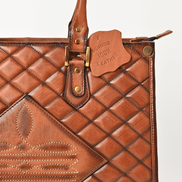 ADBGM735 American Darling Handcrafted Quilted Leather Tote Bag with Boot Stitched Accents