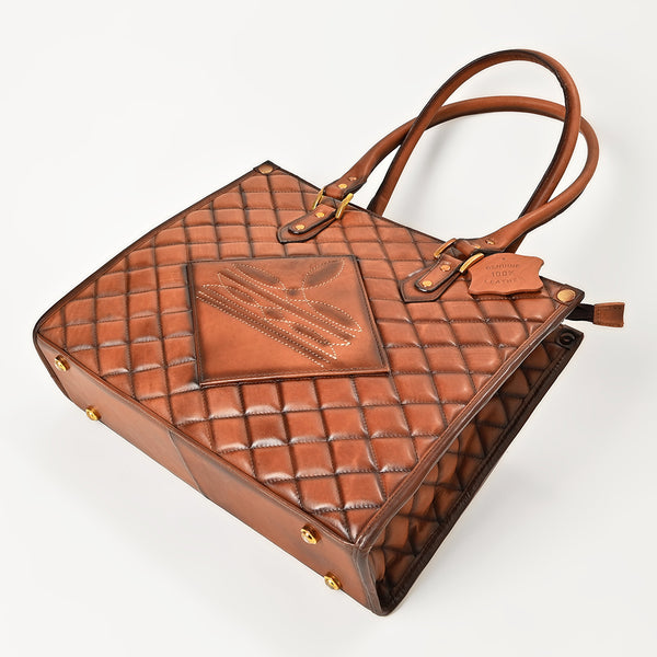 ADBGM735 American Darling Handcrafted Quilted Leather Tote Bag with Boot Stitched Accents
