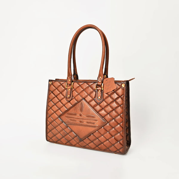 ADBGM735 American Darling Handcrafted Quilted Leather Tote Bag with Boot Stitched Accents