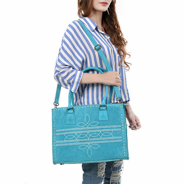 ADBG1553 American Darling Western Genuine Suede Leather Tote Bag with Buck Stitching | Handcrafted Everyday Tote