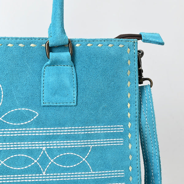 ADBG1553 American Darling Western Genuine Suede Leather Tote Bag with Buck Stitching | Handcrafted Everyday Tote