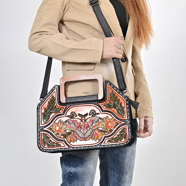 ADBG1776 American Darling Hand-Tooled Floral Cross body Bag - Handcrafted Western Leather Purse