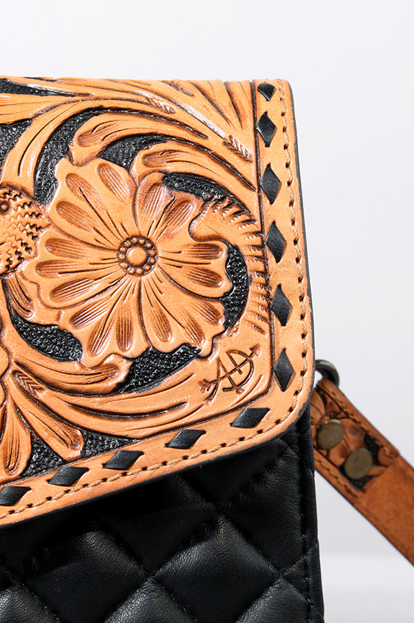 ADBG1780 American Darling Hand-Tooled Floral Cross body Bag - Quilted Western Leather Purse