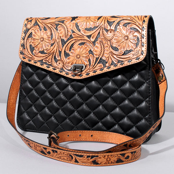 ADBG1780 American Darling Hand-Tooled Floral Cross body Bag - Quilted Western Leather Purse