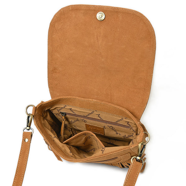 ADBGA836 American Darling Genuine Suede Leather Fringe Cross body Bag with Embroidery