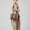 ADBG1783 American Darling Hand-Tooled Floral Tote Bag - Woven Saddle Blanket Western Leather Purse