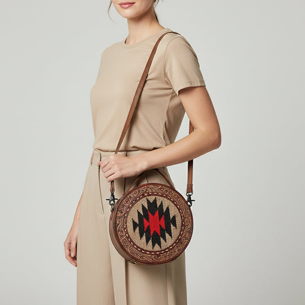 ADBG1785 American Darling Hand Tooled Floral Canteen Bag - Hand-Woven Saddle Blanket Western Bag